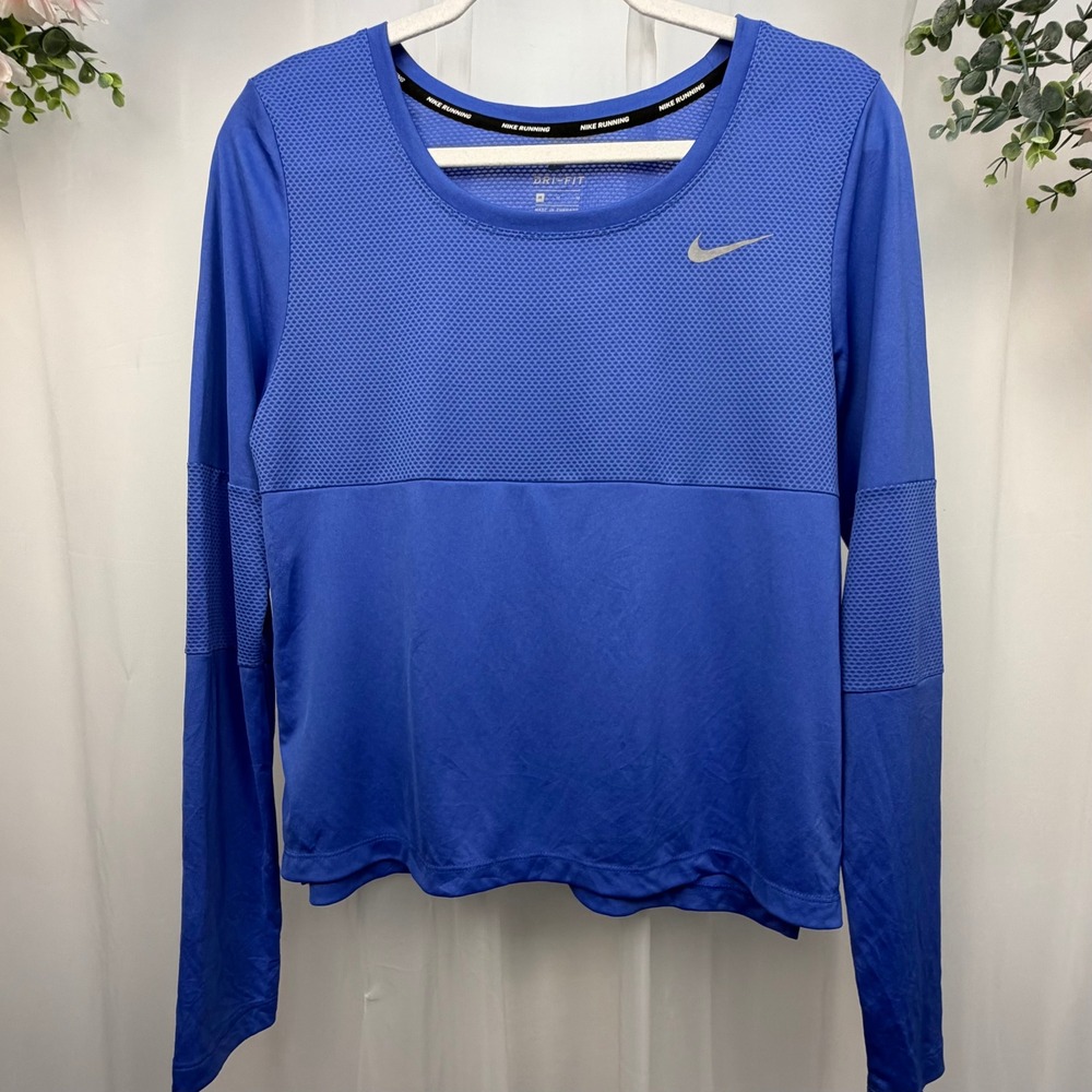 Nike Running Dri-FIT Long Sleeve Mesh Panel Shirt Royal Blue Womens Medium